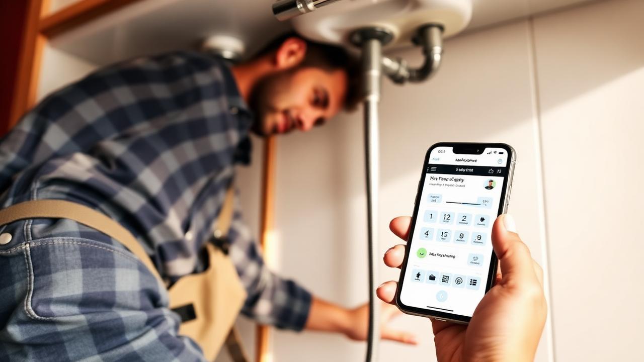 Tenant photographing a sink leak with a maintenance app on a phone